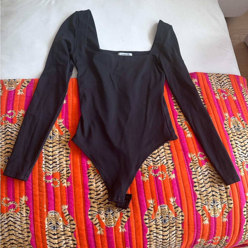 Babaton Black Fitted Backless Long Sleeve Bodysuit
